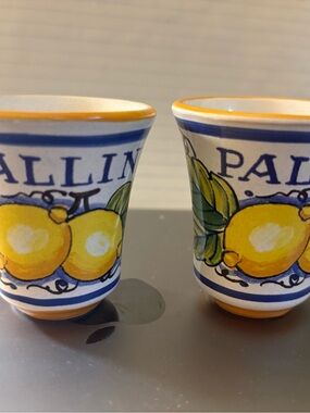 Hand-Painted Limoncello Lemon Pallini Ceramic Shot Glasses - Blue & Yellow